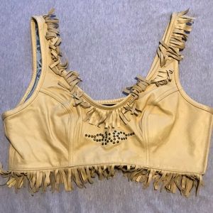 Harley Davidson Leather Fringe Zipper Bra Crop Top